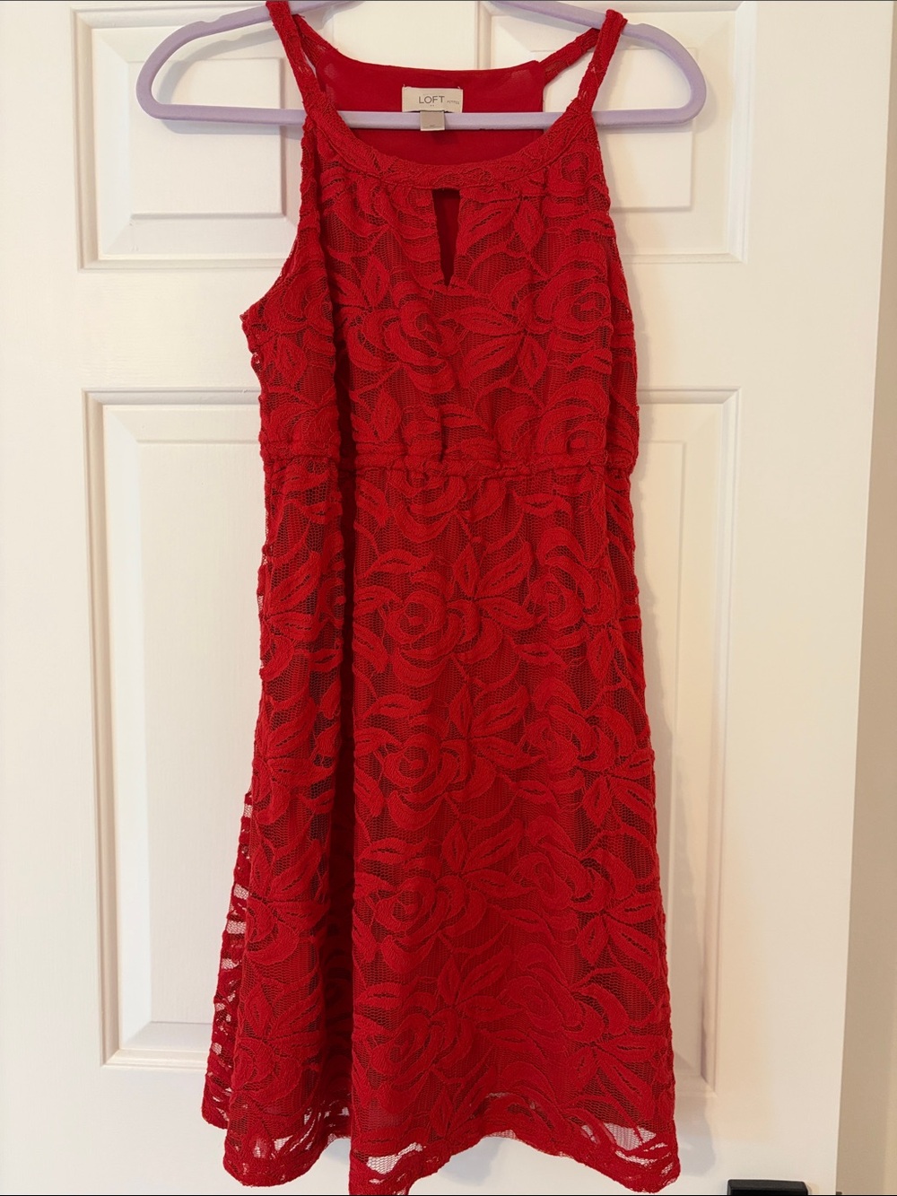 LOFT Bright Red Floral Lace A-Line Sundress